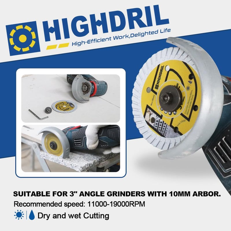HIGHDRIL 3" 75mm Circular Saw Blade Set 4pcs - Diamond/HSS/Carbide Cutting Disc for Angle Grinder Cutting Concrete Metal Wood Plastic - Image 5